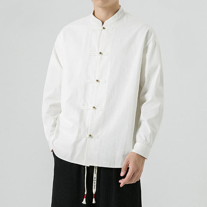 Giacca da uomo in cotone con bottoni a rana, tinta unita, Buddha Stones  - image 13