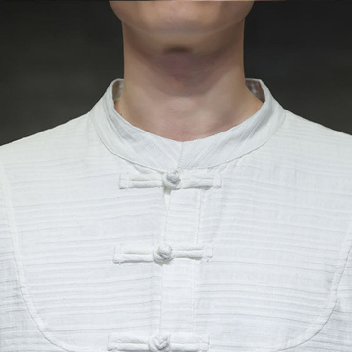 Giacca da uomo in cotone e lino con bottoni a mezza rana, tinta unita , Buddha Stones  - image 16