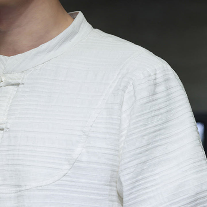 Giacca da uomo in cotone e lino con bottoni a mezza rana, tinta unita , Buddha Stones  - image 17