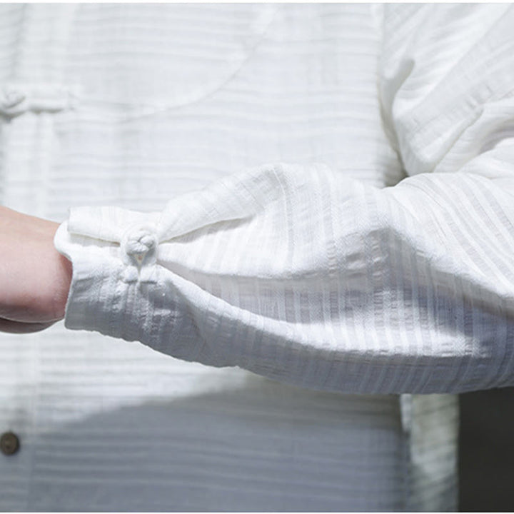 Giacca da uomo in cotone e lino con bottoni a mezza rana, tinta unita , Buddha Stones  - image 19