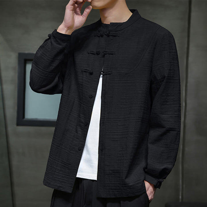 Giacca da uomo in cotone e lino con bottoni a mezza rana, tinta unita , Buddha Stones  - image 21