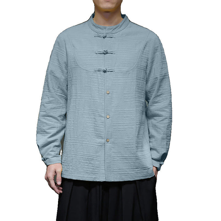 Giacca da uomo in cotone e lino con bottoni a mezza rana, tinta unita , Buddha Stones  - image 7