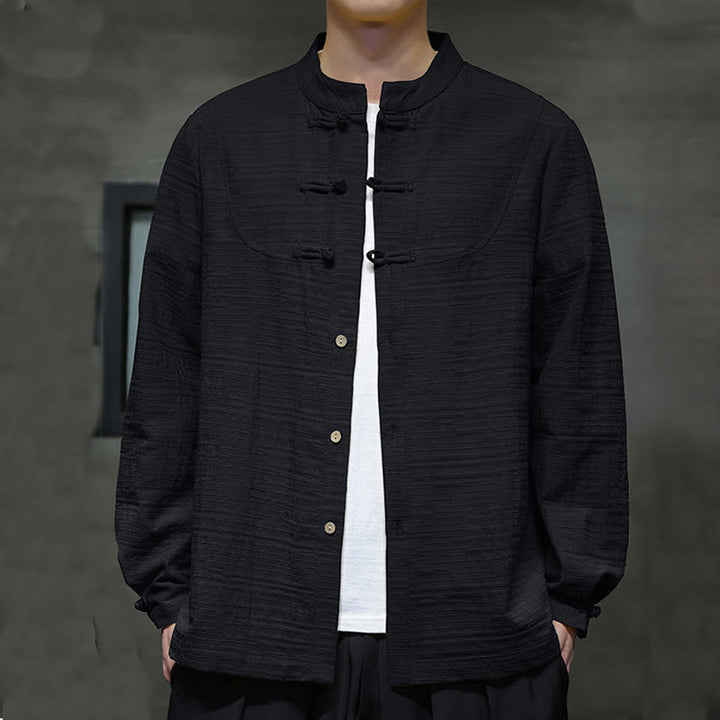 Giacca da uomo in cotone e lino con bottoni a mezza rana, tinta unita , Buddha Stones  - Nero - US/UK/AU46, EU56 (5XL) - image 20