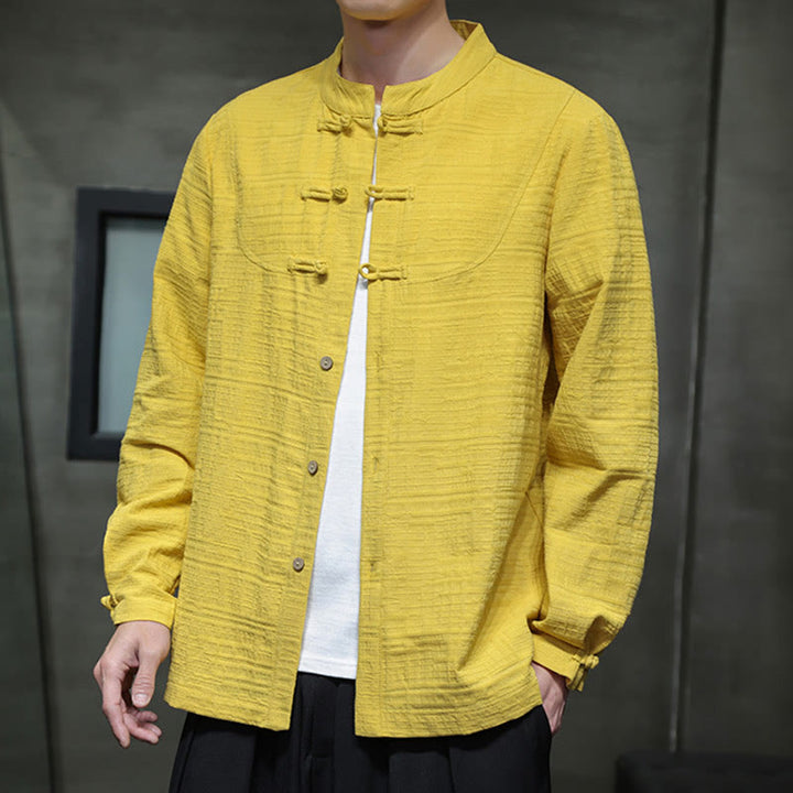 Giacca da uomo in cotone e lino con bottoni a mezza rana, tinta unita , Buddha Stones  - image 31