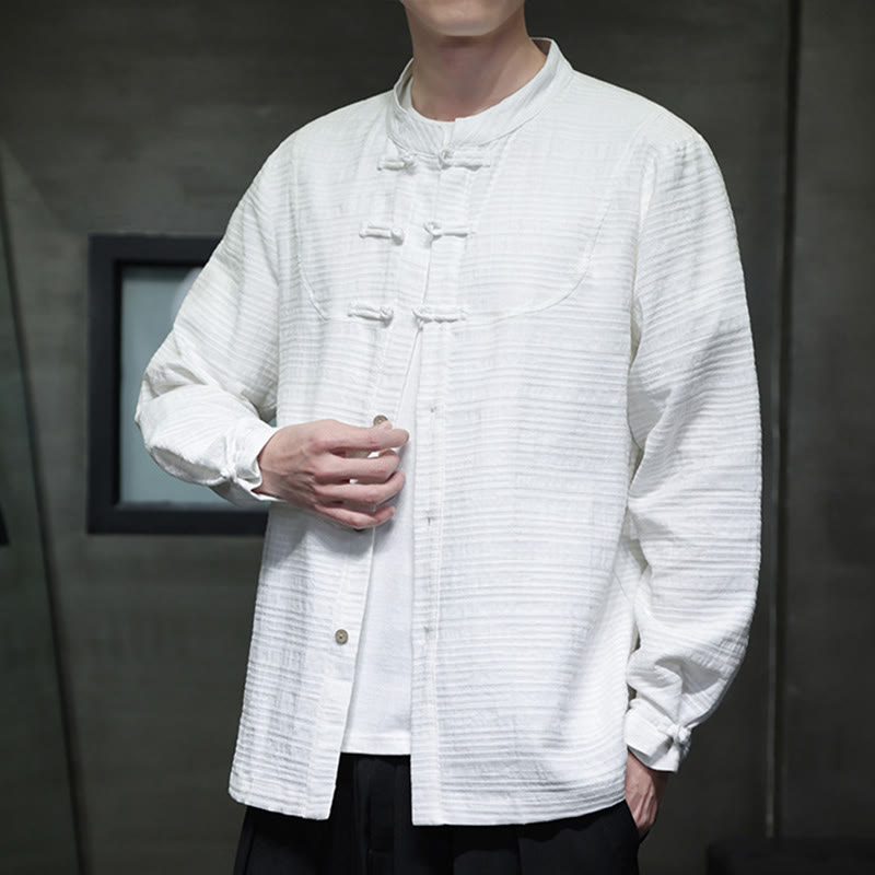 Giacca da uomo in cotone e lino con bottoni a mezza rana, tinta unita , Buddha Stones  - Bianco - US/UK/AU46, EU56 (5XL) - image 8