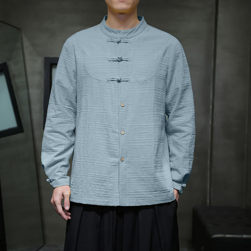 Giacca da uomo in cotone e lino con bottoni a mezza rana, tinta unita , Buddha Stones  - image 6