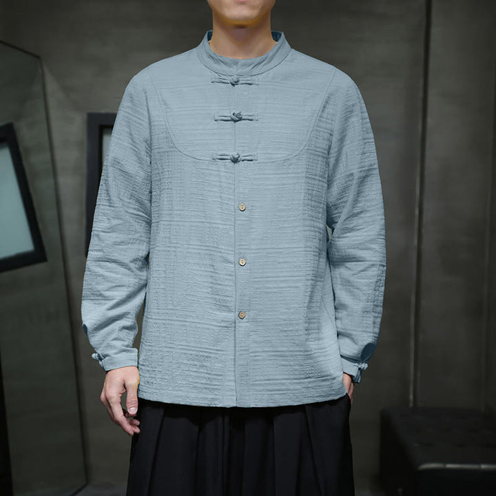 Giacca da uomo in cotone e lino con bottoni a mezza rana, tinta unita , Buddha Stones  - image 6