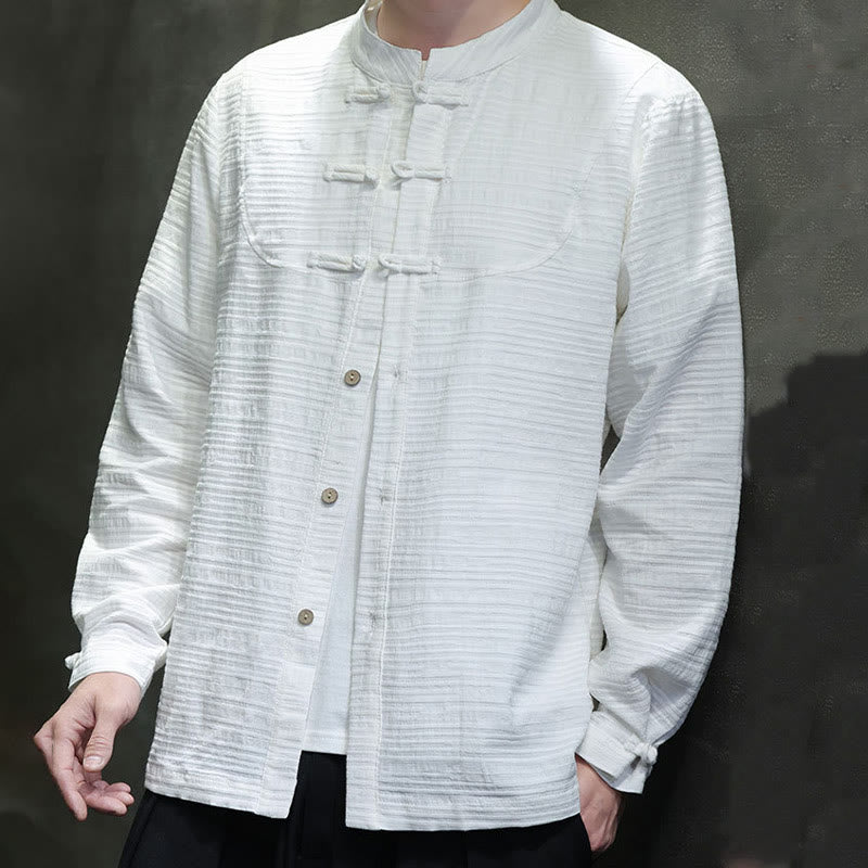 Giacca da uomo in cotone e lino con bottoni a mezza rana, tinta unita , Buddha Stones  - image 11