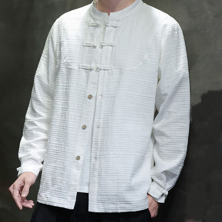 Giacca da uomo in cotone e lino con bottoni a mezza rana, tinta unita , Buddha Stones  - image 11