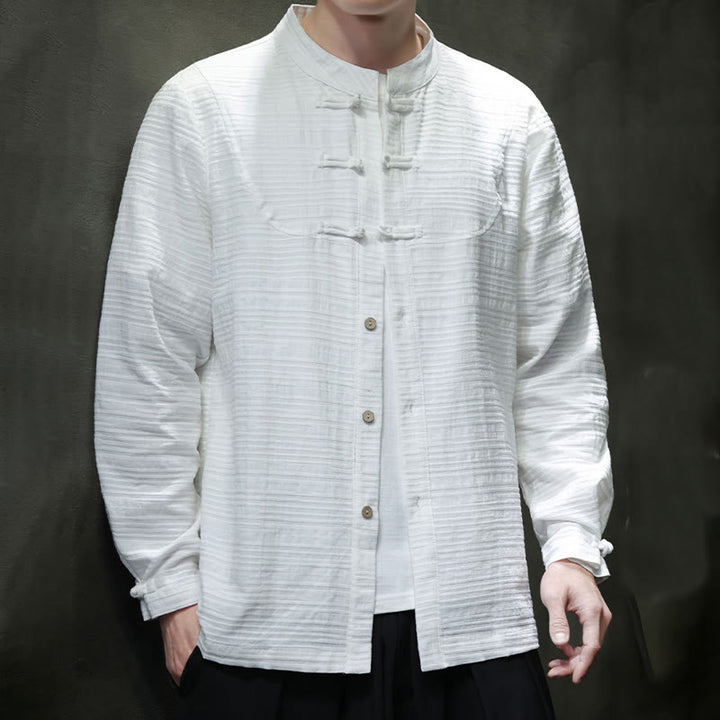 Giacca da uomo in cotone e lino con bottoni a mezza rana, tinta unita , Buddha Stones  - image 13