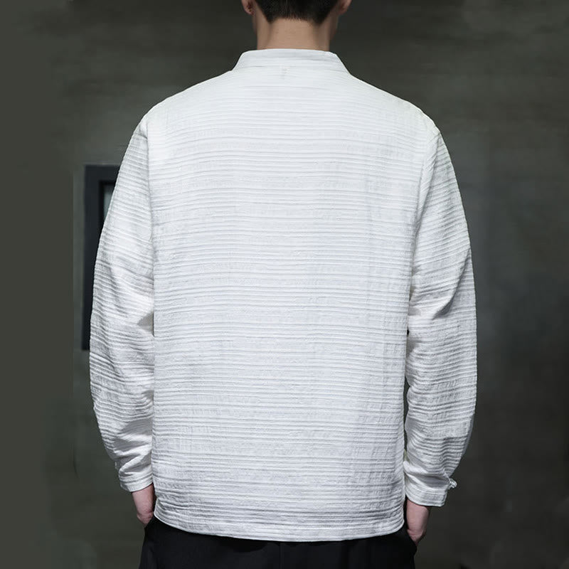 Giacca da uomo in cotone e lino con bottoni a mezza rana, tinta unita , Buddha Stones  - image 12