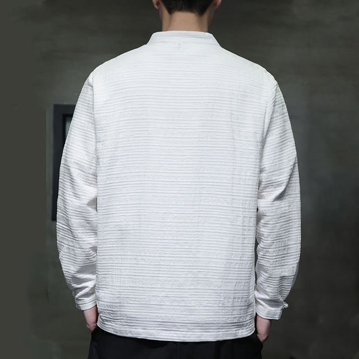 Giacca da uomo in cotone e lino con bottoni a mezza rana, tinta unita , Buddha Stones  - image 12