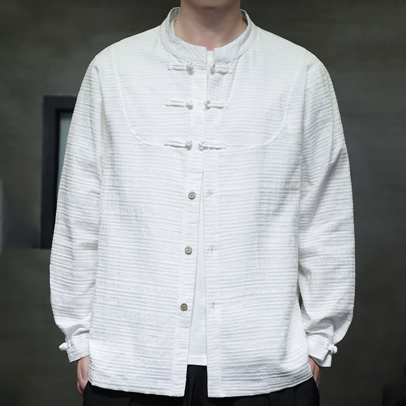 Giacca da uomo in cotone e lino con bottoni a mezza rana, tinta unita , Buddha Stones  - image 9