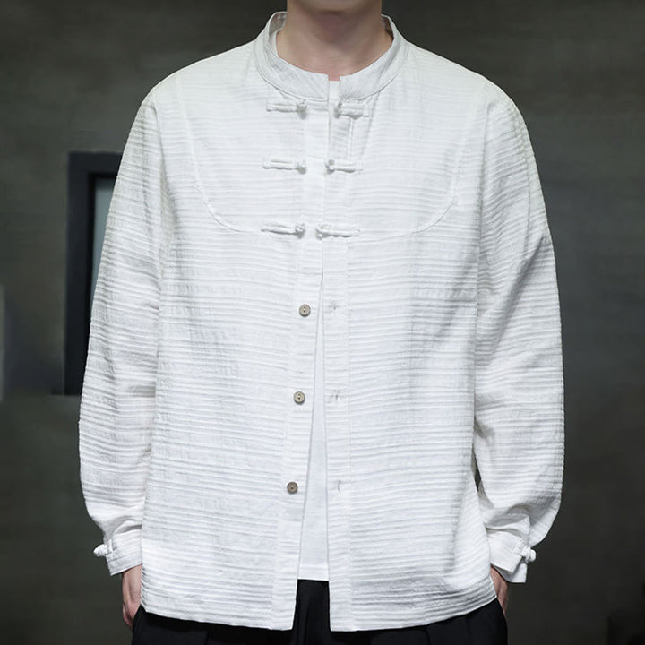 Giacca da uomo in cotone e lino con bottoni a mezza rana, tinta unita , Buddha Stones  - image 9