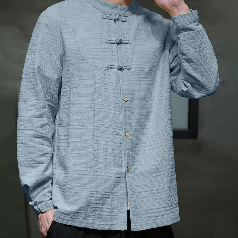 Giacca da uomo in cotone e lino con bottoni a mezza rana, tinta unita , Buddha Stones  - image 4