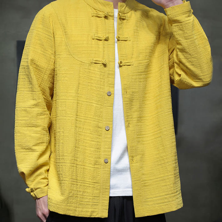 Giacca da uomo in cotone e lino con bottoni a mezza rana, tinta unita , Buddha Stones  - image 27