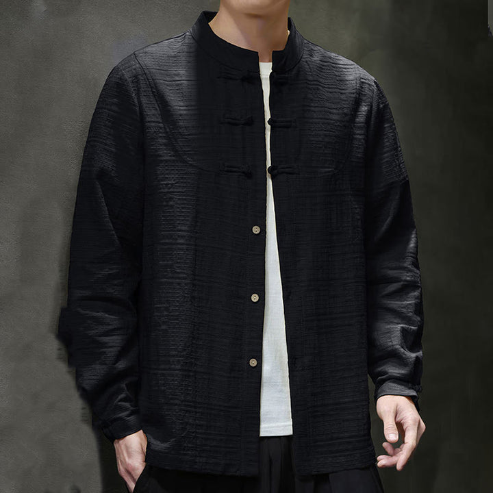 Giacca da uomo in cotone e lino con bottoni a mezza rana, tinta unita , Buddha Stones  - image 22