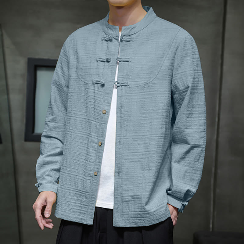 Giacca da uomo in cotone e lino con bottoni a mezza rana, tinta unita , Buddha Stones  - CadetBlue - US/UK/AU46, EU56 (5XL) - image 0