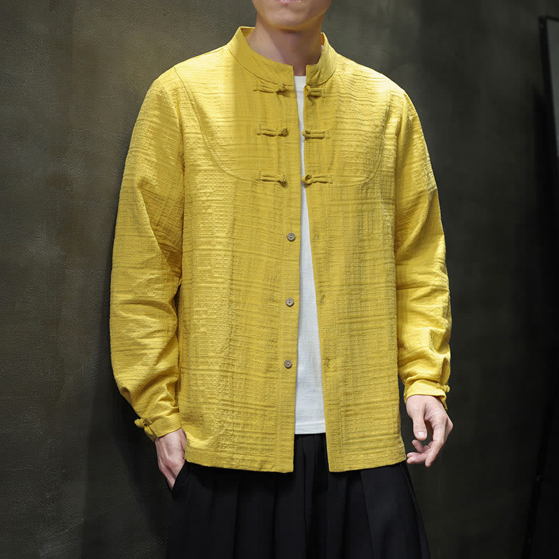 Giacca da uomo in cotone e lino con bottoni a mezza rana, tinta unita , Buddha Stones  - image 29