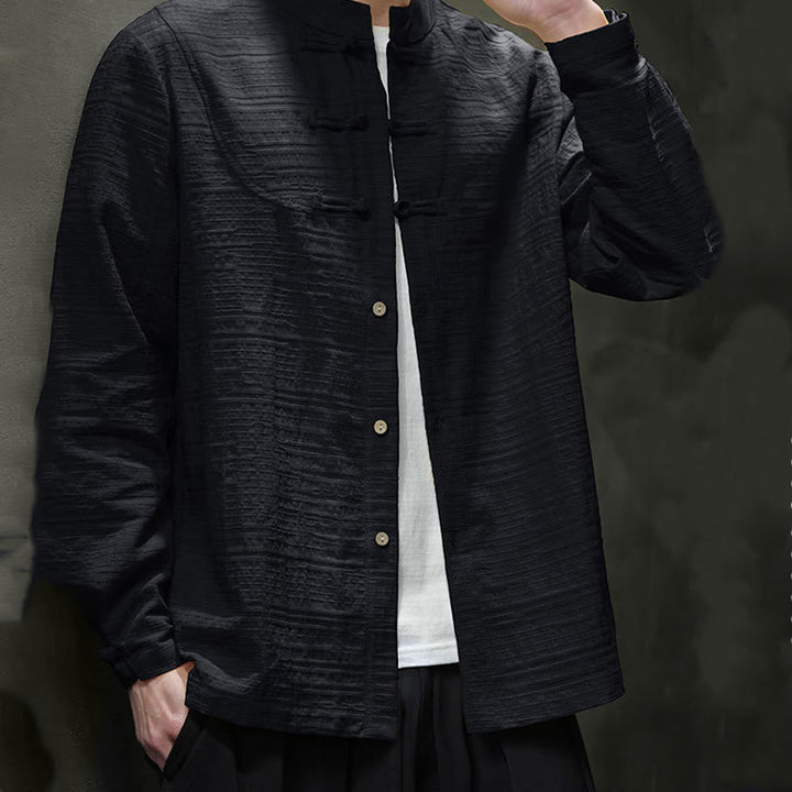 Giacca da uomo in cotone e lino con bottoni a mezza rana, tinta unita , Buddha Stones  - image 23