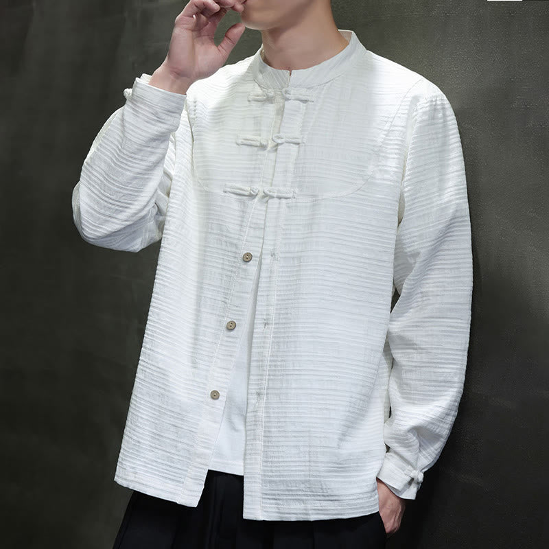 Giacca da uomo in cotone e lino con bottoni a mezza rana, tinta unita , Buddha Stones  - image 15