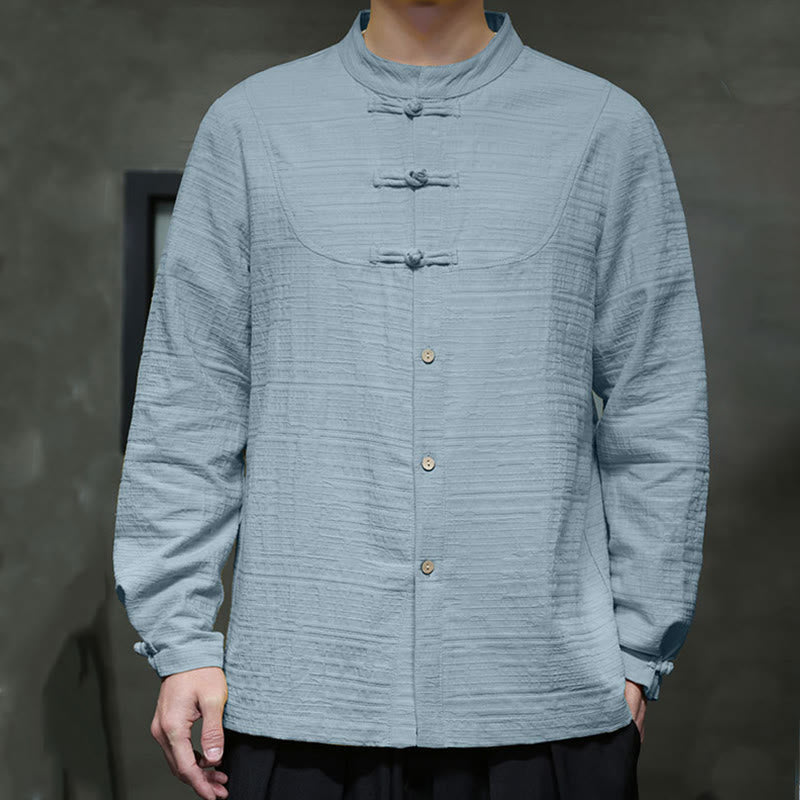 Giacca da uomo in cotone e lino con bottoni a mezza rana, tinta unita , Buddha Stones  - image 5