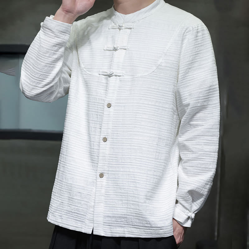 Giacca da uomo in cotone e lino con bottoni a mezza rana, tinta unita , Buddha Stones  - image 10