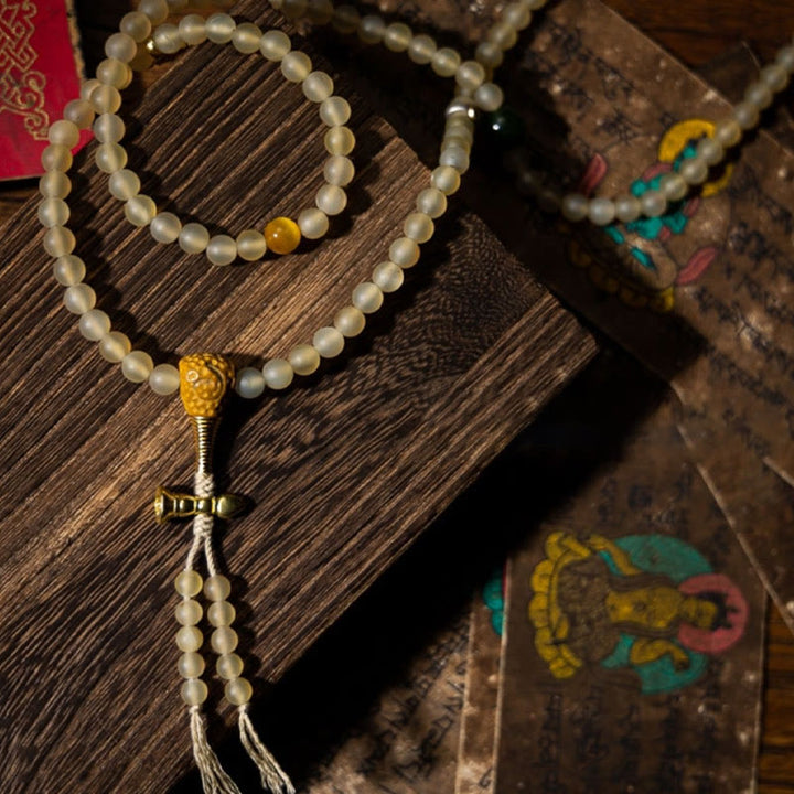 Buddha Stones Tibet 108 Mala Beads Zodiaco cinese Buddha natale Corno di pecora naturale Bracciale della ricchezza