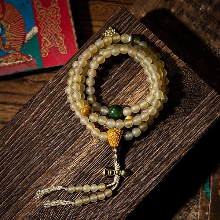 Buddha Stones Tibet 108 Mala Beads Zodiaco cinese Buddha natale Corno di pecora naturale Bracciale della ricchezza