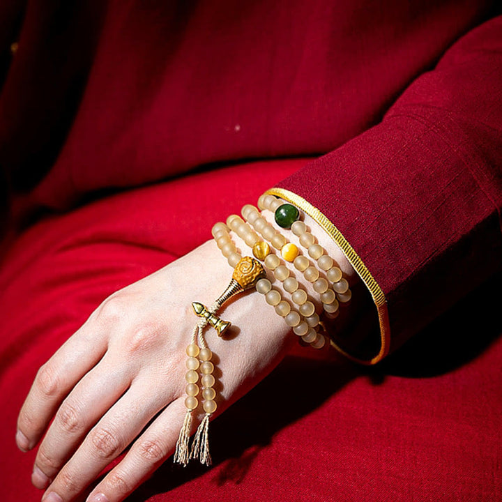 Buddha Stones Tibet 108 Mala Beads Zodiaco cinese Buddha natale Corno di pecora naturale Bracciale della ricchezza