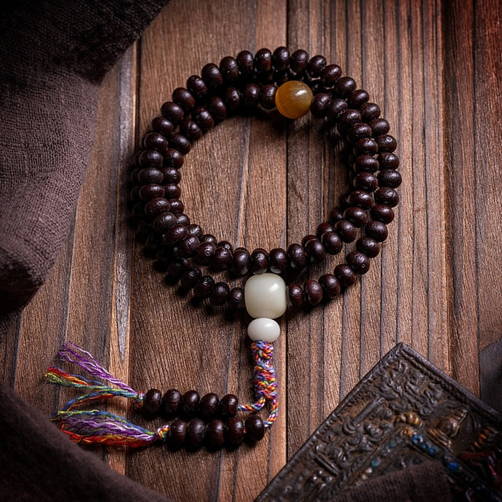 Buddha Stones 108 Mala Beads Bowl Bodhi Seed Braccialetto della Pace in Corda Colorata