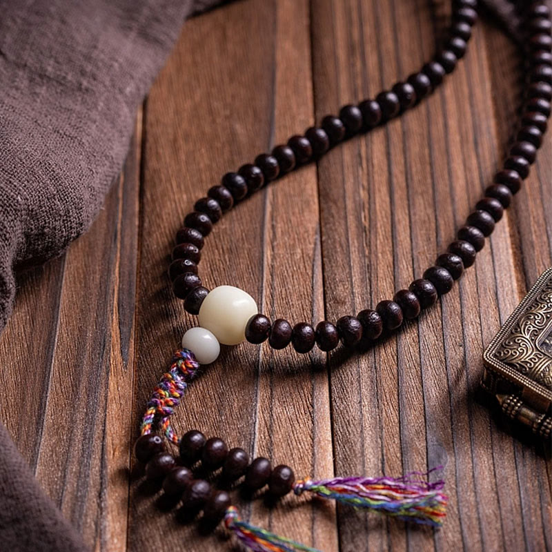 Buddha Stones 108 Mala Beads Bowl Bodhi Seed Braccialetto della Pace in Corda Colorata