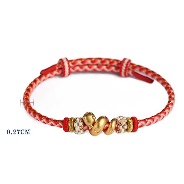 Braccialetto intrecciato con corda rossa sfumata in argento sterling 999 Buddha Stones, anno del serpente, fortuna
