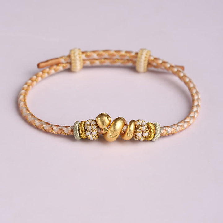 Braccialetto intrecciato con corda rossa sfumata in argento sterling 999 Buddha Stones, anno del serpente, fortuna