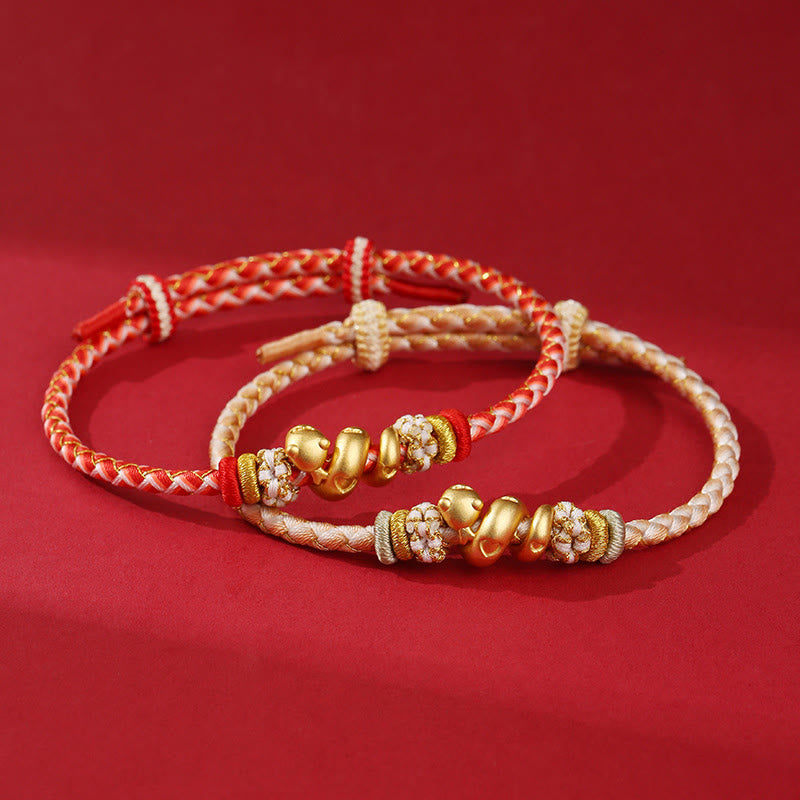 Braccialetto intrecciato con corda rossa sfumata in argento sterling 999 Buddha Stones, anno del serpente, fortuna