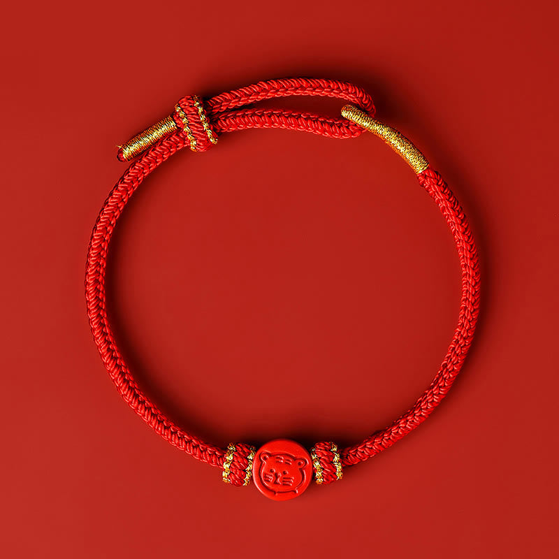 Buddha Stones Zodiaco cinese Corda rossa Otto fili Nodo della pace Cinabro Protezione Braccialetto fortuna