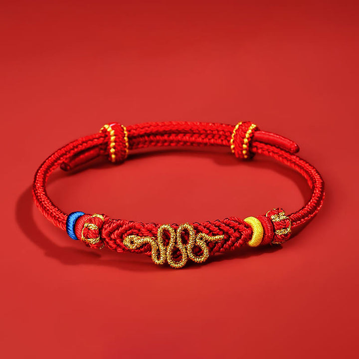Braccialetto intrecciato con nodo della pace a otto fili con corda rossa Buddha Stones Year of the Snake Protection
