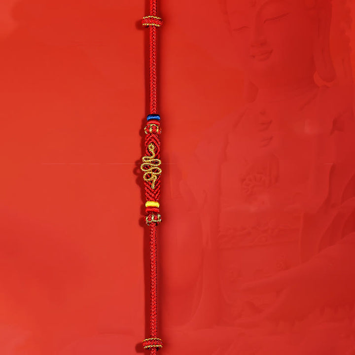 Braccialetto intrecciato con nodo della pace a otto fili con corda rossa Buddha Stones Year of the Snake Protection