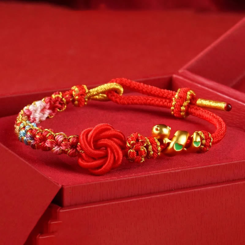 Buddha Stones Braccialetto intrecciato con nodo mandala rosso con fiori colorati intrecciati a mano Anno del serpente