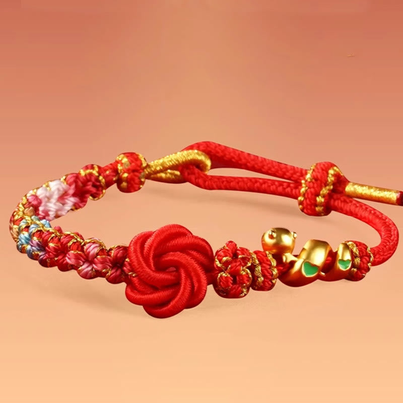 Buddha Stones Braccialetto intrecciato con nodo mandala rosso con fiori colorati intrecciati a mano Anno del serpente