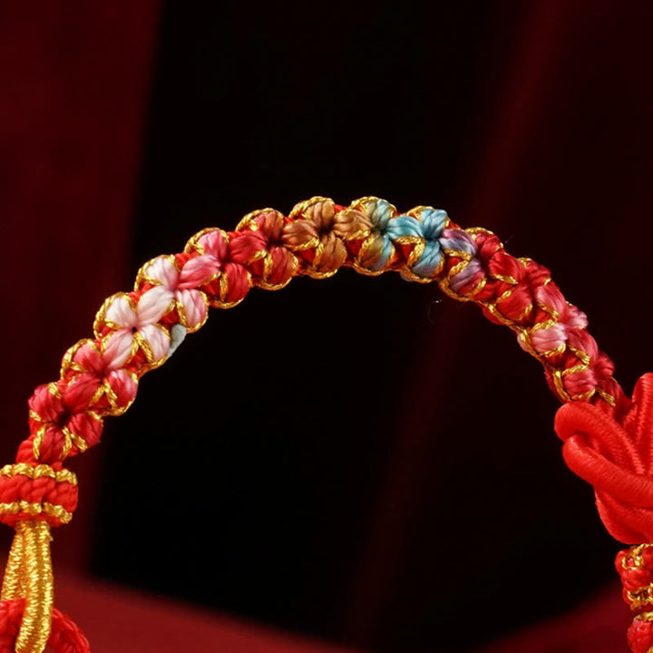 Buddha Stones Braccialetto intrecciato con nodo mandala rosso con fiori colorati intrecciati a mano Anno del serpente