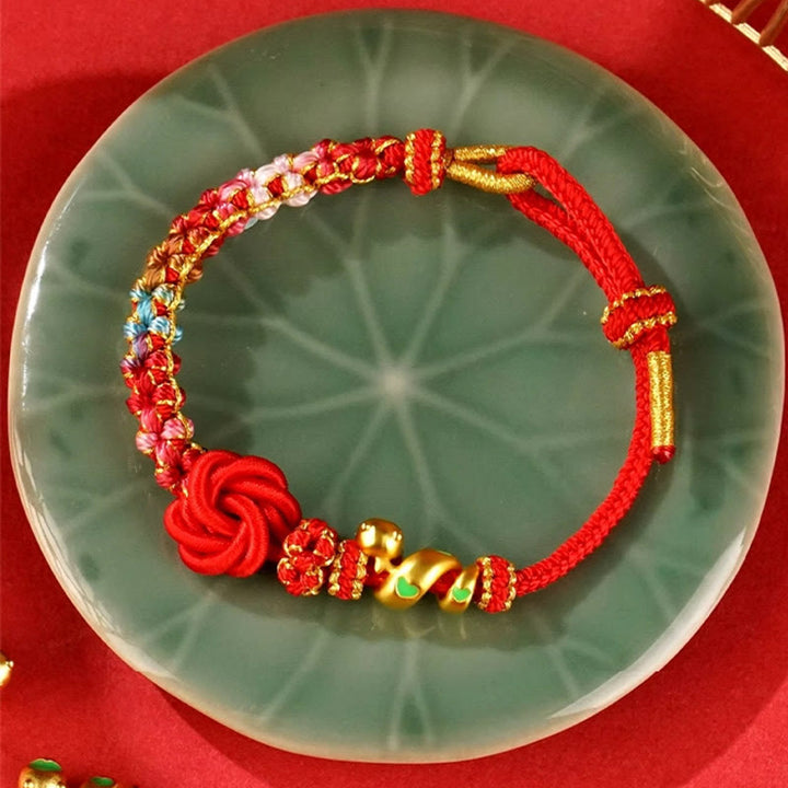 Buddha Stones Braccialetto intrecciato con nodo mandala rosso con fiori colorati intrecciati a mano Anno del serpente