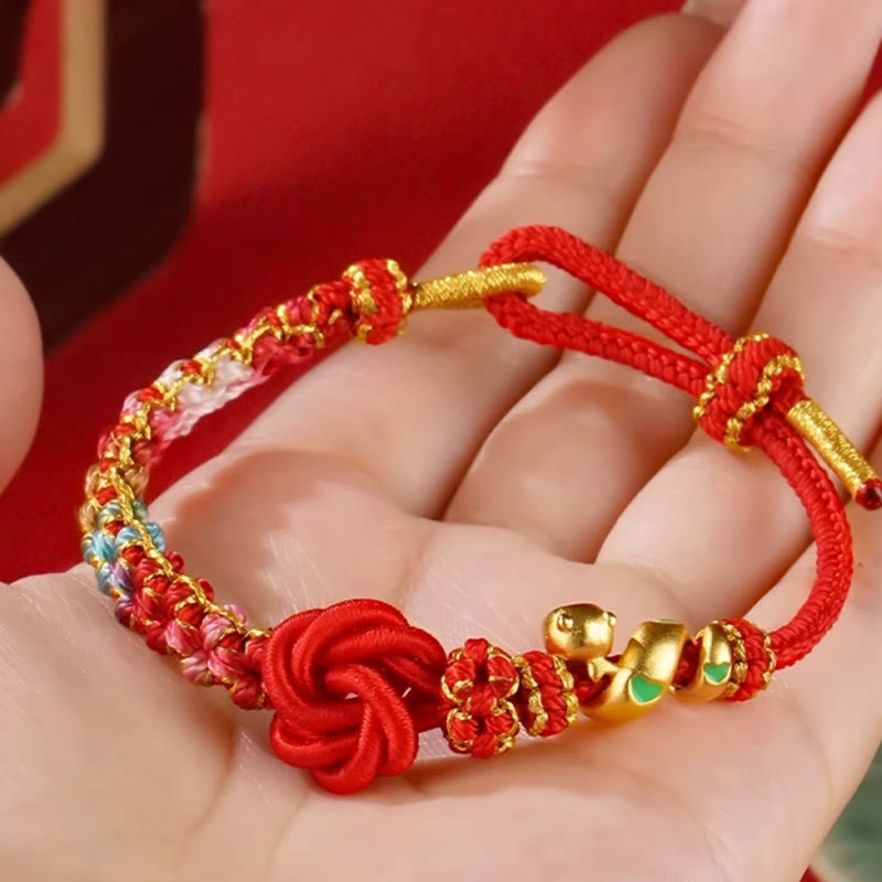 Buddha Stones Braccialetto intrecciato con nodo mandala rosso con fiori colorati intrecciati a mano Anno del serpente