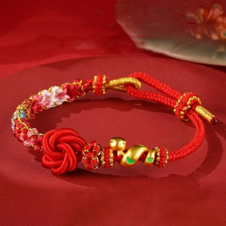 Buddha Stones Braccialetto intrecciato con nodo mandala rosso con fiori colorati intrecciati a mano Anno del serpente
