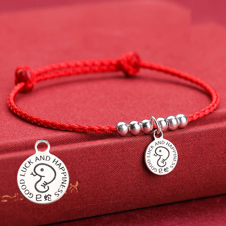 Braccialetto di protezione in argento sterling 999 con corda rossa per bambini dello zodiaco cinese Buddha Stones