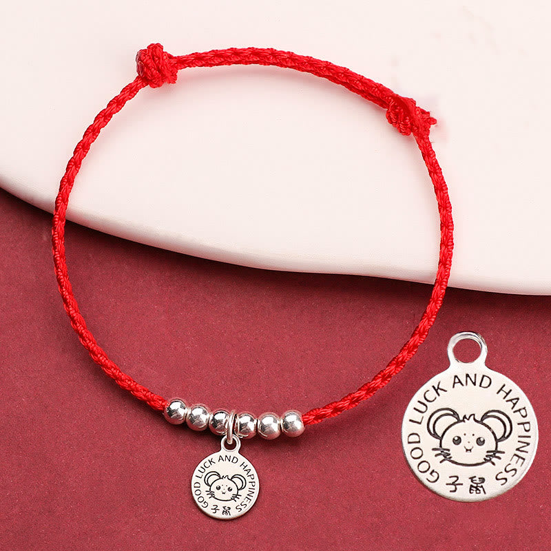 Braccialetto di protezione in argento sterling 999 con corda rossa per bambini dello zodiaco cinese Buddha Stones