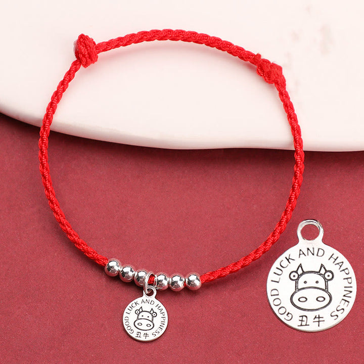 Braccialetto di protezione in argento sterling 999 con corda rossa per bambini dello zodiaco cinese Buddha Stones