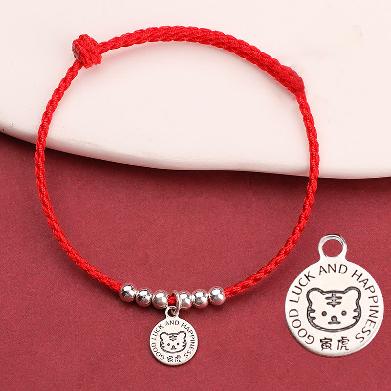 Braccialetto di protezione in argento sterling 999 con corda rossa per bambini dello zodiaco cinese Buddha Stones