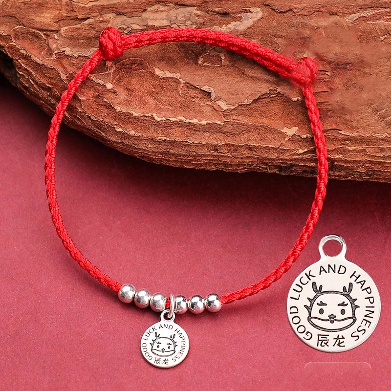 Braccialetto di protezione in argento sterling 999 con corda rossa per bambini dello zodiaco cinese Buddha Stones