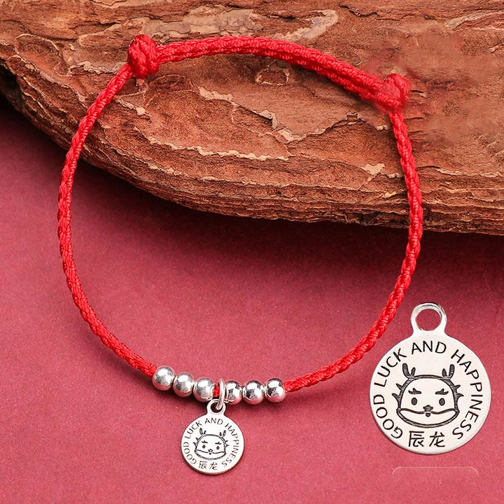 Braccialetto di protezione in argento sterling 999 con corda rossa per bambini dello zodiaco cinese Buddha Stones